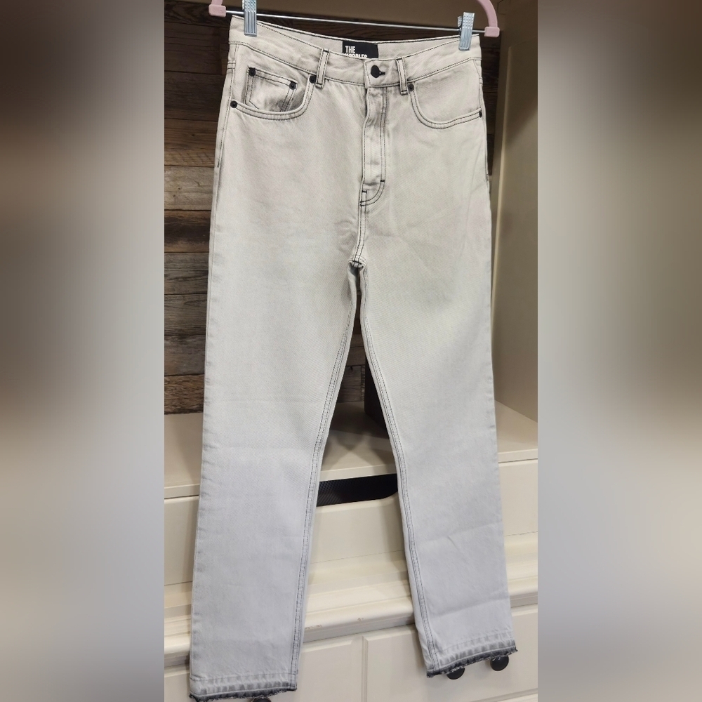 MENS!!! The Kooples Black Bleached Straight Jeans Sleek Design- Distressed Hem